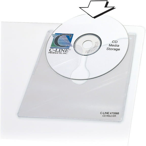C-Line 70568 1 Disc Capacity Self-Adhesive CD Holder - Clear (10/Pack)