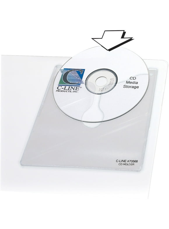 C-Line, CLI70568, Self-Adhesive CD/DVD Poly Holders, 10 / Pack, Clear
