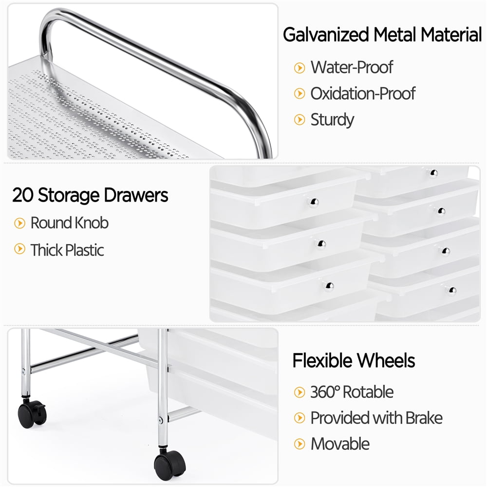 Easyfashion Rolling Metal and Plastic Storage Bin with Wheels, Multi-Color