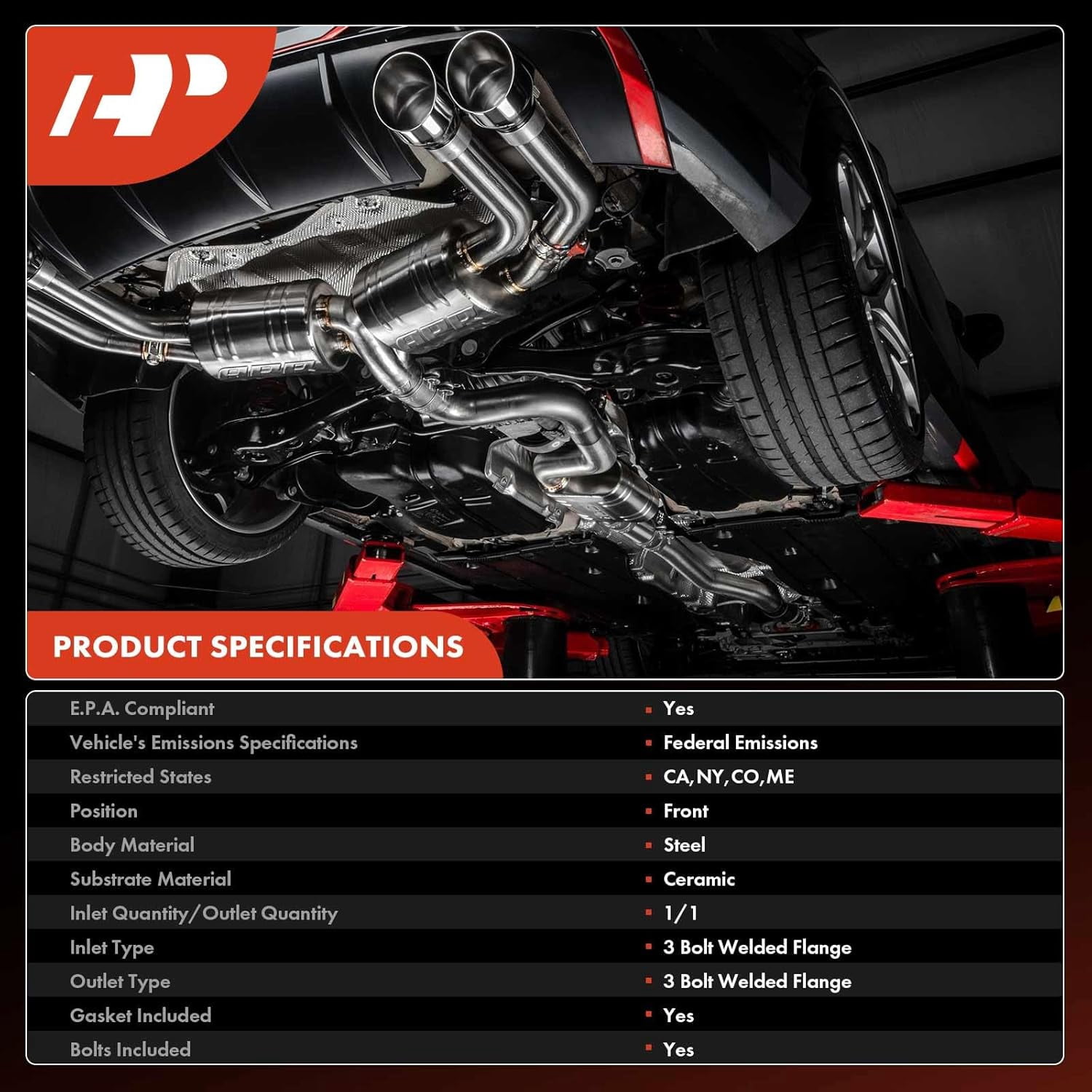 A-Premium Rear Catalytic Converter Kit Direct-Fit Compatible with Chevrolet S10 1996-2003 2.2L & GMC Sonoma 1996-2003 2.2L & Isuzu Hombre 1996-2000 2.2L, EPA Compliant