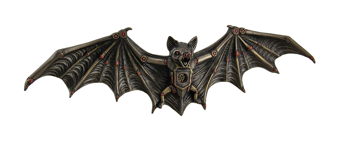 Mechanical Steampunk Vampire Bat Bronze Finish Wall Sculpture Halloween 