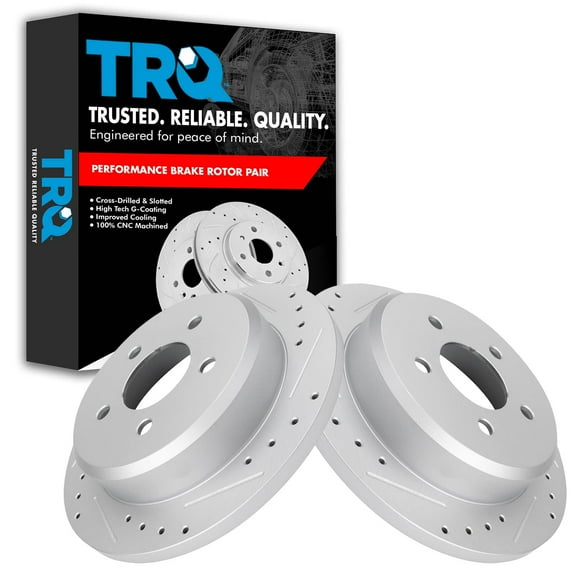 TRQ Rear Performance Brake Rotors Set Premium G-Coated Cross Drilled & Slotted Fits Select 1996-2002 Ford Crown Victoria Lincoln Town Car Mercury Grand Marquis