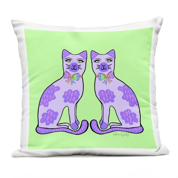 Stupell Industries - Classy Cats on Green Outdoor Printed Pillow 18" x 18" by Katie Conley