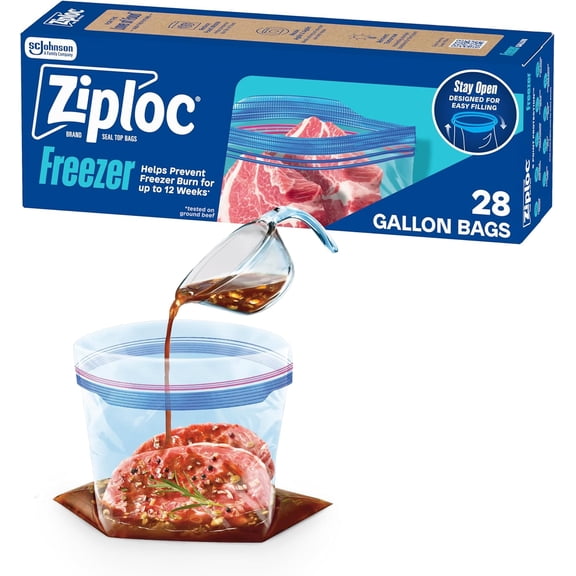 Brand Gallon Freezer Storage Bags, Stay Open Design, Easy to Fill, 1 gal, 28 ct