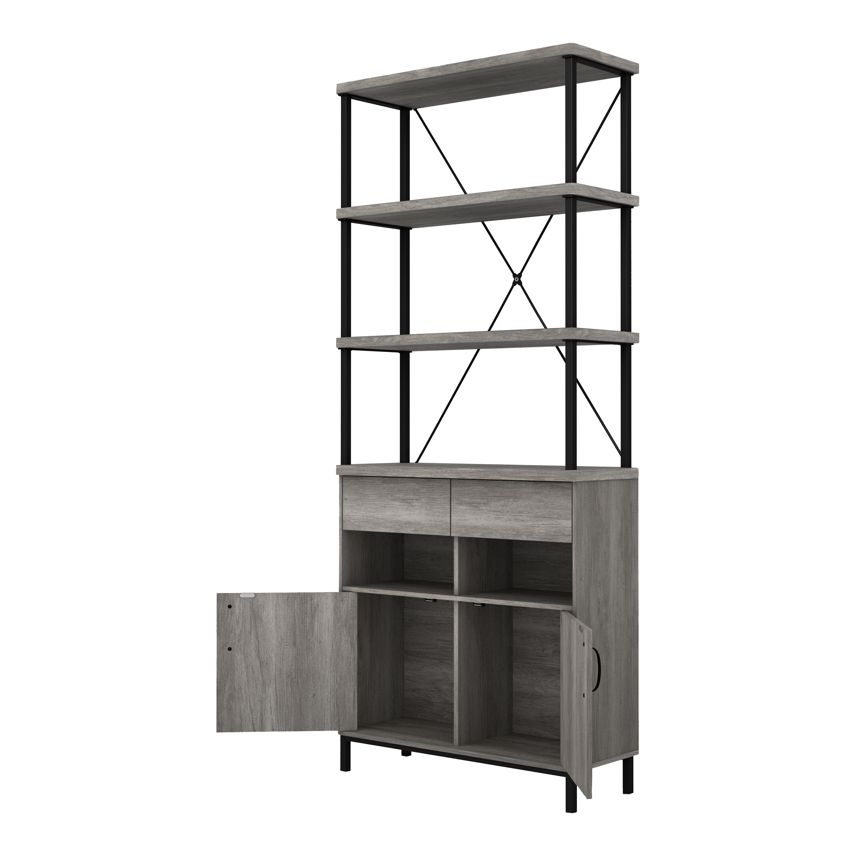Furniture of America Brix Multi-Storage Wood Adult Bookcase, Vintage Gray Oak