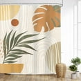 thumbnail image 2 of Beige Green Boho Shower Curtain Mid Century Plant Tropical Palm Leaf Modern Minimalist Bathroom Arch Geometric 72Wx72L Inches Bath Accessories Art Home Decor Fabric 12 Pack Hook, 2 of 6