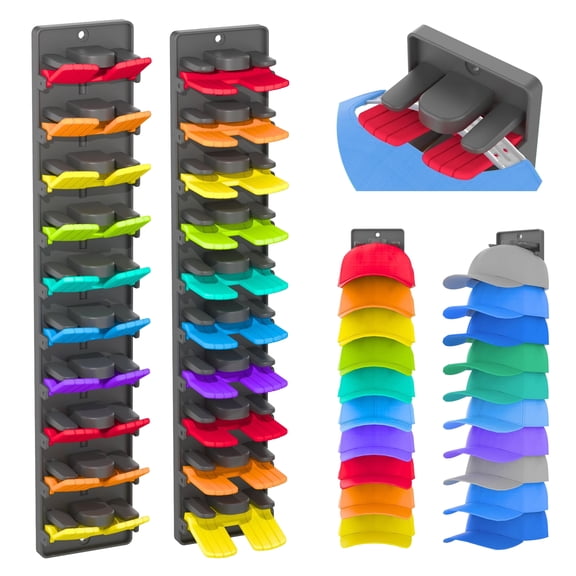 GIRACOA 2 Packs Hat Organizer for Baseball Caps, Wall Mount Closet Hat Rack Storage Holder Display with Built Spring Clips for Closet Door and Wall (Strong Adhesive & Screws)