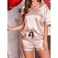 thumbnail image 3 of Avidlove Women's Satin Silk Pajama Set Short Sleeve Pj Tops with Short Sleepwear Two Piece Loungwear Soft Matching Lounge Sets S-XXL, 3 of 8