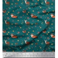 thumbnail image 1 of Soimoi Moss Georgette Fabric Floral,Deer & Fox Kids Print Fabric by Yard 42 Inch Wide, 1 of 1