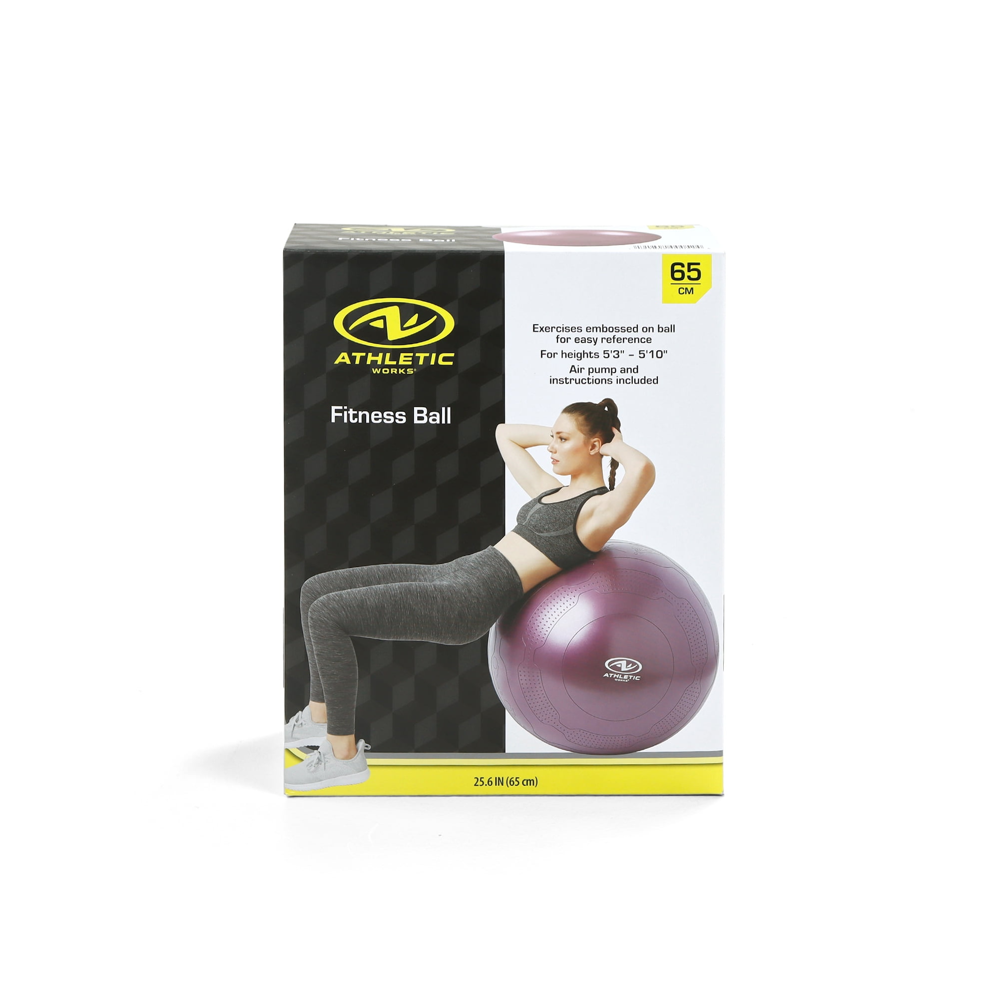 Athletic Works 65cm Yoga Ball, Anti-Burst, Exercises Poses Embossed