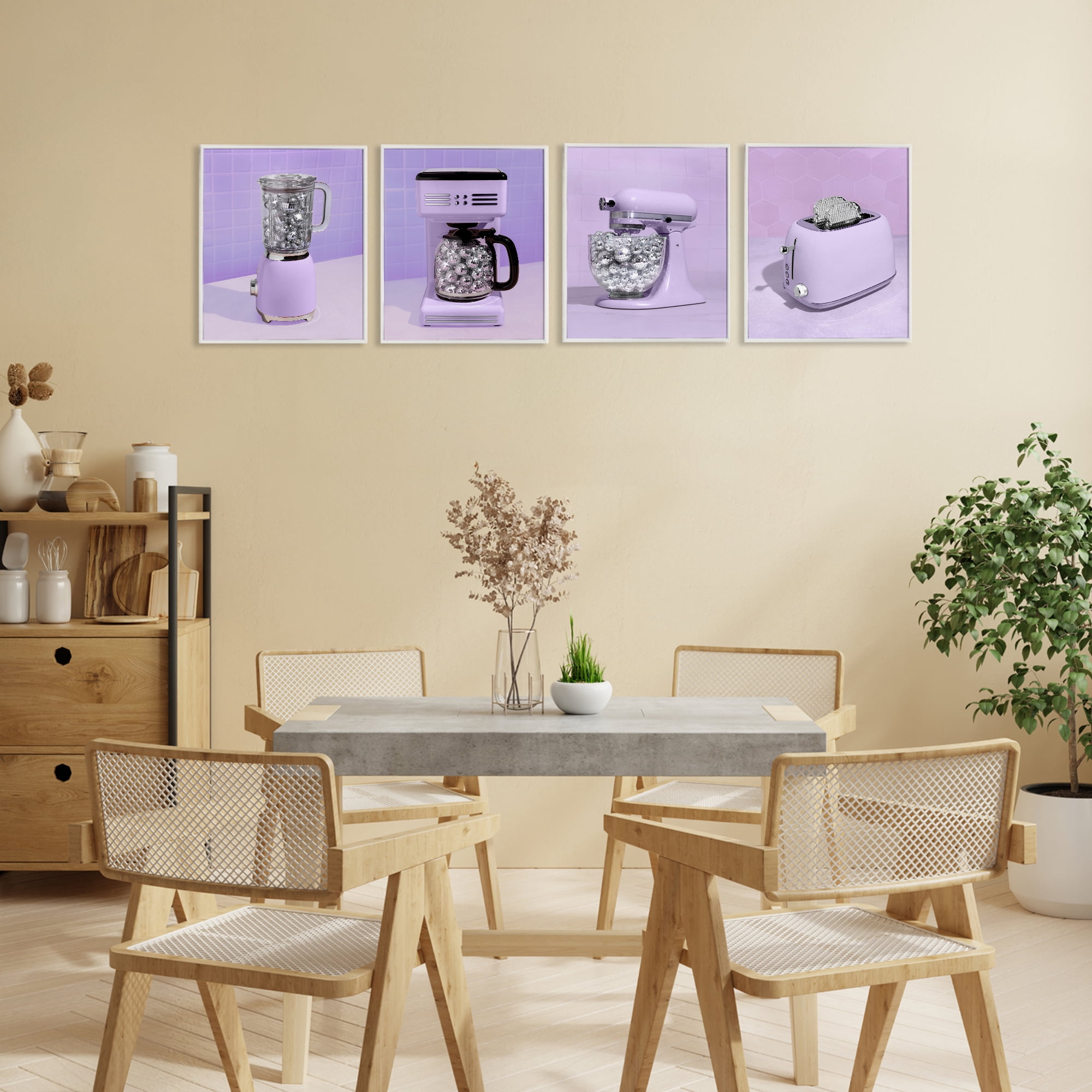 Stupell Industries Disco Kitchen Utensils in Purple 4 Piece White Framed Giclee Art Set, design by LISH Creative