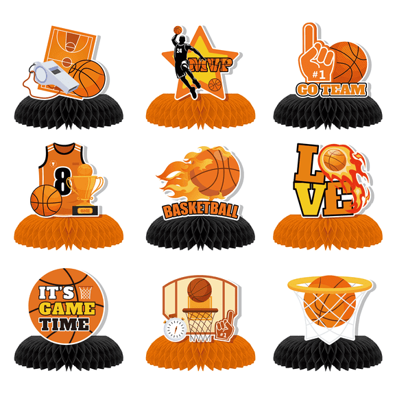 Basketball Honeycomb Centerpiece,9pcs Basketball Birthday Honeycomb Centerpiece, Basketball Party Honeycomb Centerpieces & Basketball Centerpieces for Table, for Basketball Party Decorations Supplies