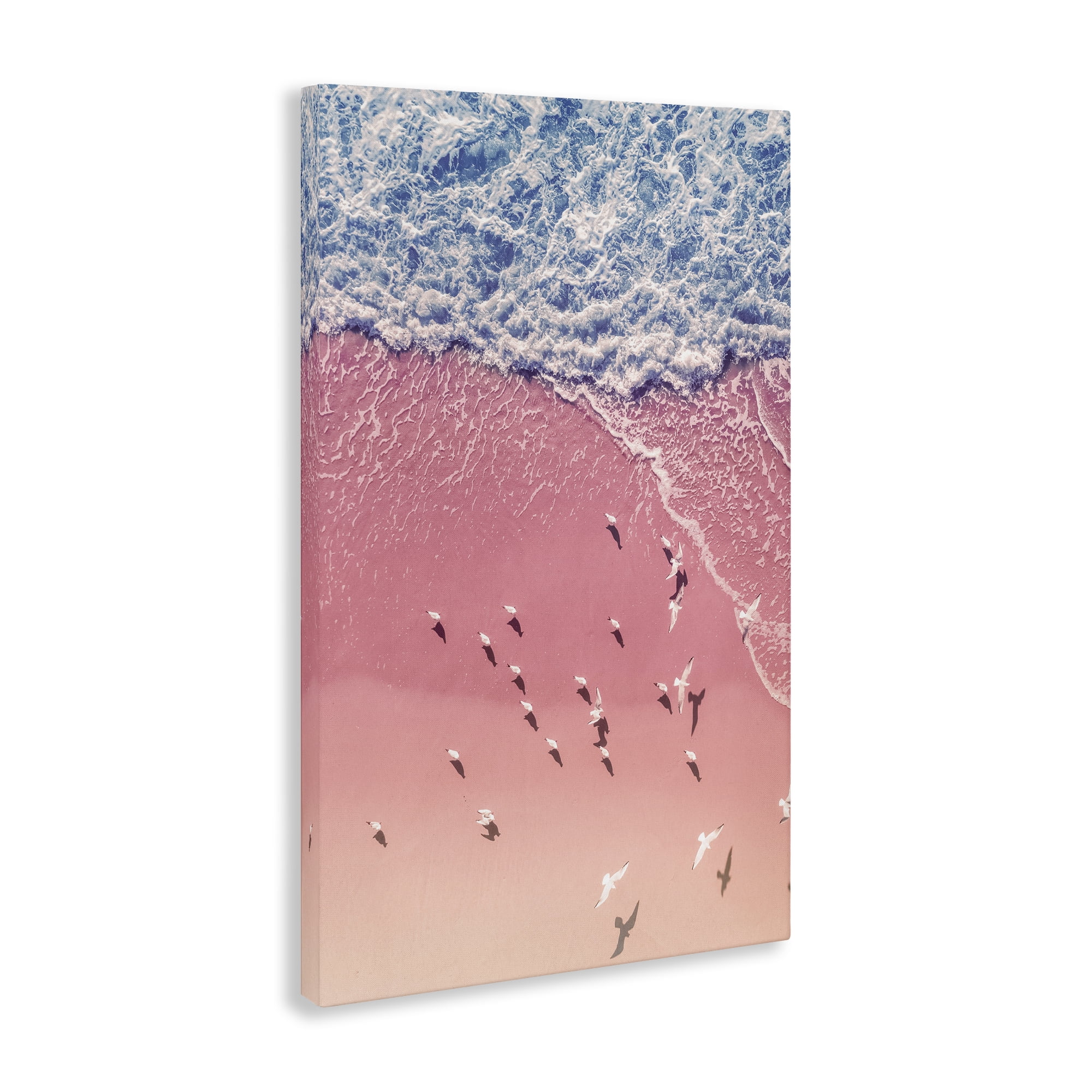 Stupell Industries Aerial Seagulls Pink Beach Landscape & Nature Photography Wrapped Canvas Art Print Wall Art, 30 x 45