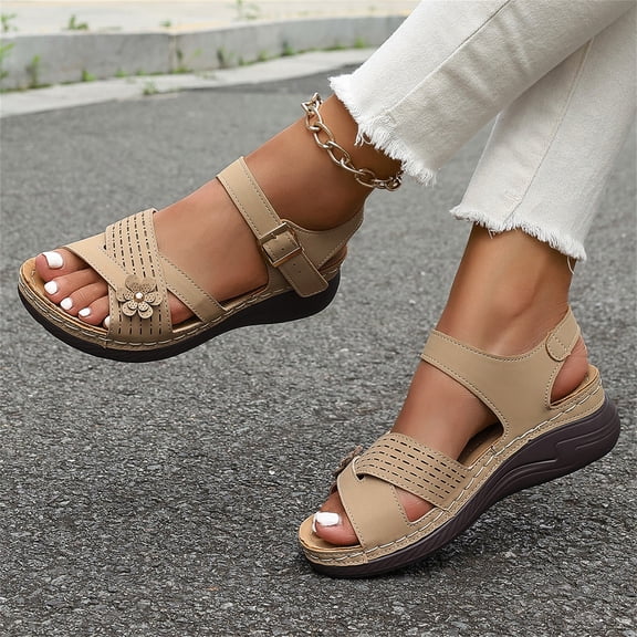 KEVCHE Orthopedic Slippers Flat Sandals with Arch Support for Women, Soft Cushion Breathable Slip On Walking Shoes, Comfortable Plantar Fasciitis Casual Summer Slides