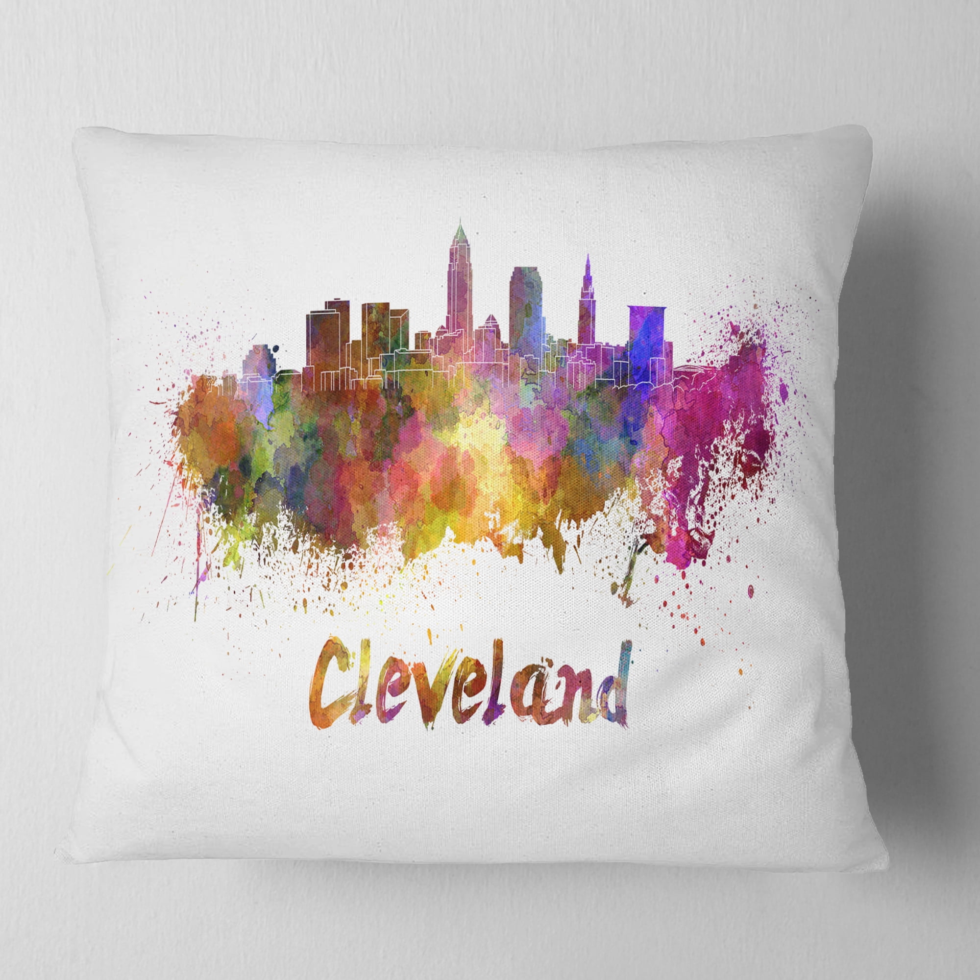 Designart Cleveland Skyline - Cityscape Throw Pillow - 18x18