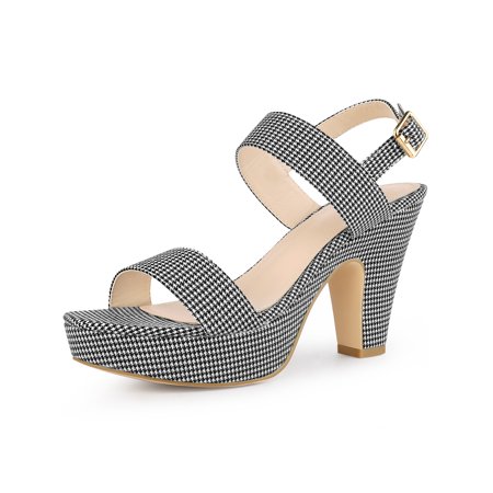 

Allegra K Women s Houndstooth Plaid Print Platform Buckle Block High Heel Sandals