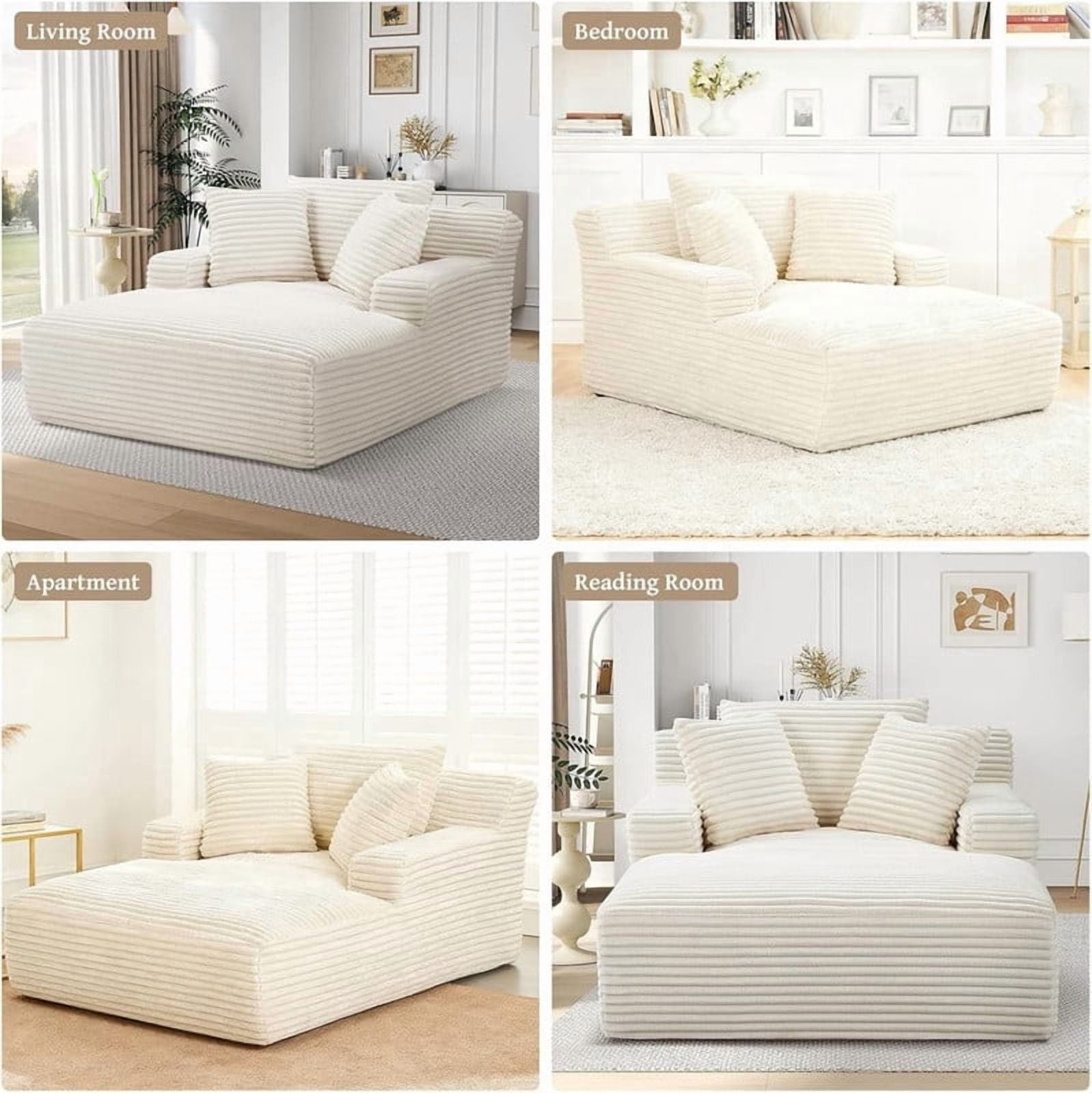 Oversized Chaise Lounge Chair Indoor, Upholstered Sofa Bed Sleeper Sofa Corduroy Cloud Couch Boneless Sofa Reading Chair with 3 Pillows for Living Room, 49.2''x66.1''