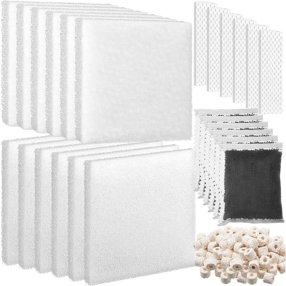 26 Pcs Aquarium Filter Media Kit Compatible with Fluval C3 (50 Gal) Power Filter, 6 White Foam Sponge Pad, 6 Poly Foam Pads, 6 Bio-Screen, 6 Activated Carbon, 2 Pack 3.5 Oz/100g Ceramic Ring