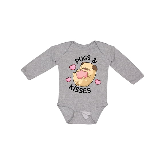 Inktastic Valentines Day Pugs & Kisses with Hearts Boys or Girls Long Sleeve Baby Bodysuit