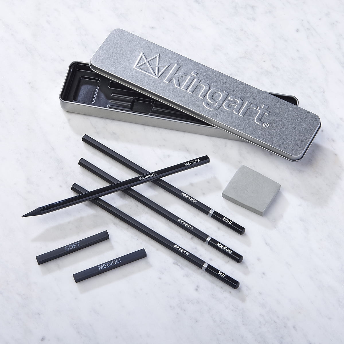 KINGART Charcoal Sketching Tin Travel Set