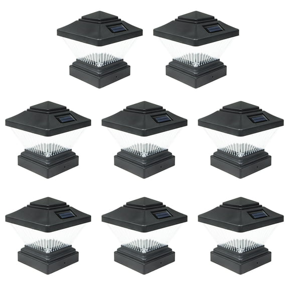 iGlow Outdoor Solar LED Post Deck Cap Light, Black/White, 4x4, 8-Pack, PVC Vinyl Wood