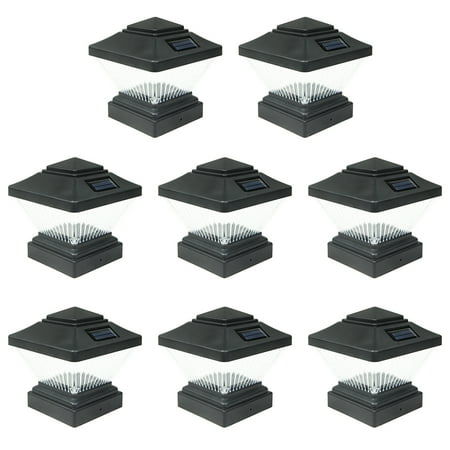 8 Pack Black / White Outdoor Garden 4 x 4 Solar LED Post Deck Cap Square Fence Light Landscape Lamp Lawn PVC Vinyl