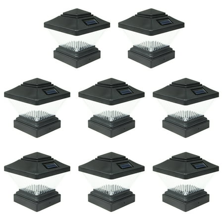 Deck Solar Lighting 8 Pack Black / White Outdoor Garden 4 x 4 Solar LED Post Deck Cap Square Fence Light Landscape Lamp Lawn PVC Vinyl Wood ()