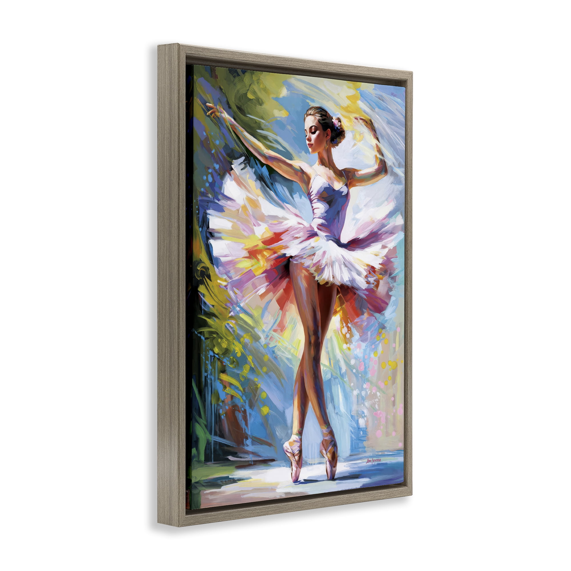 Stupell Industries Embrace In Motion Ballet Entertainment Painting Brown Floater Framed Canvas Art Print Wall Art, 21 x 31