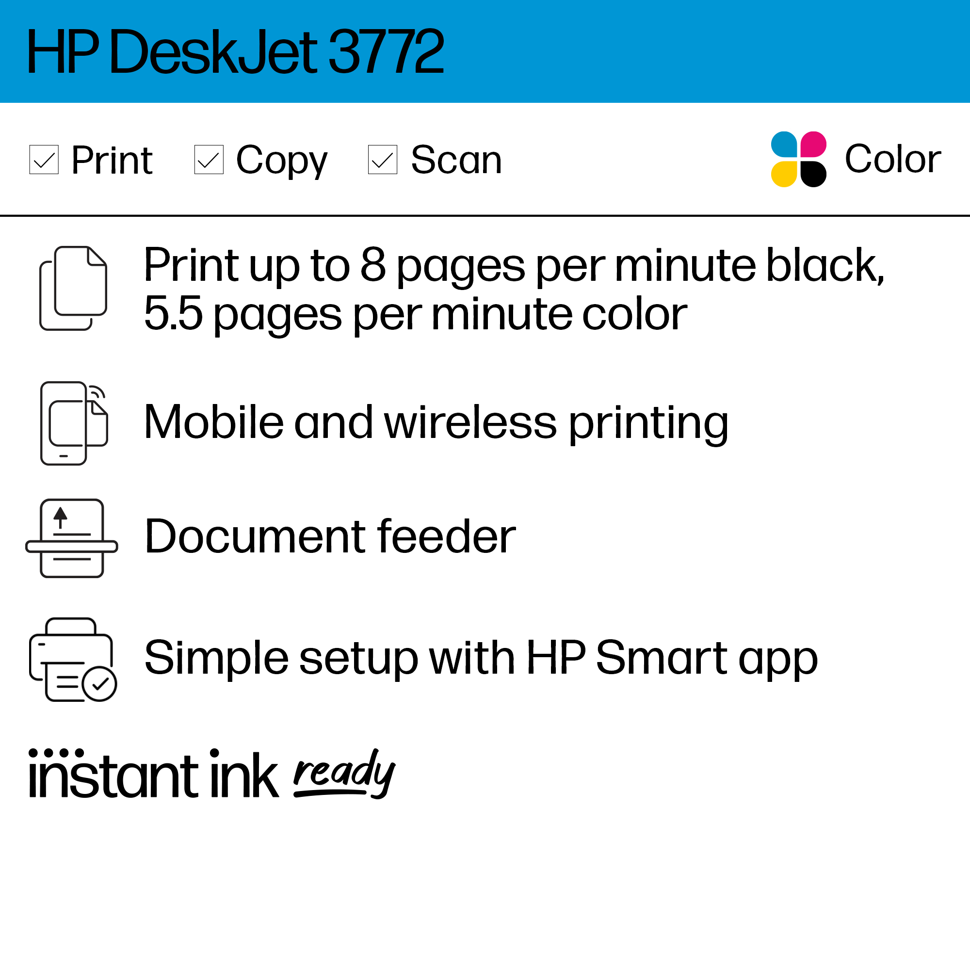 HP DeskJet 3772 All-in-One Wireless Color Inkjet Printer, 6 Months FREE ink with HP Instant Ink - image 3 of 11