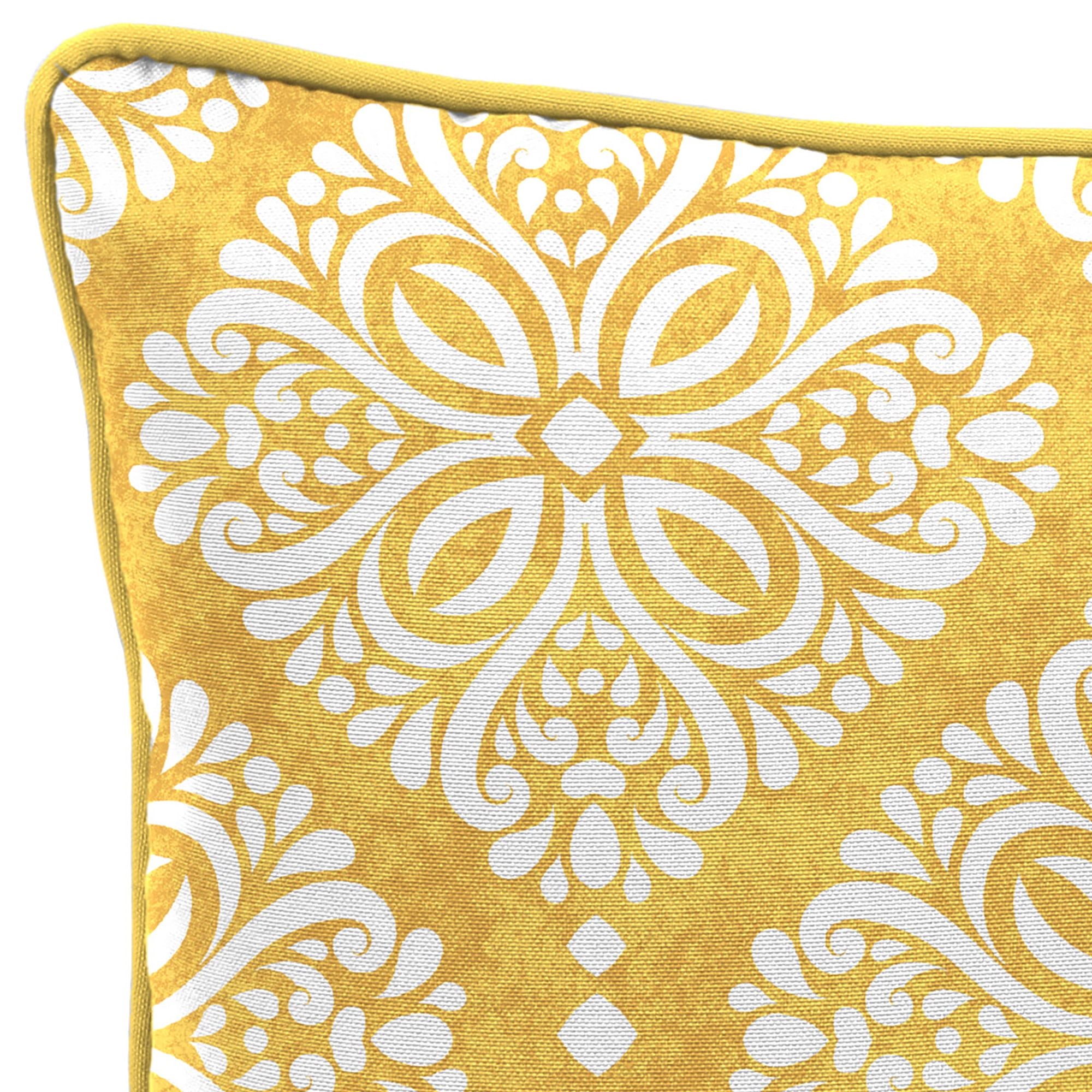 Jordan Manufacturing 16" x 16" Yellow Medallion Square Outdoor Throw Pillow with Welt