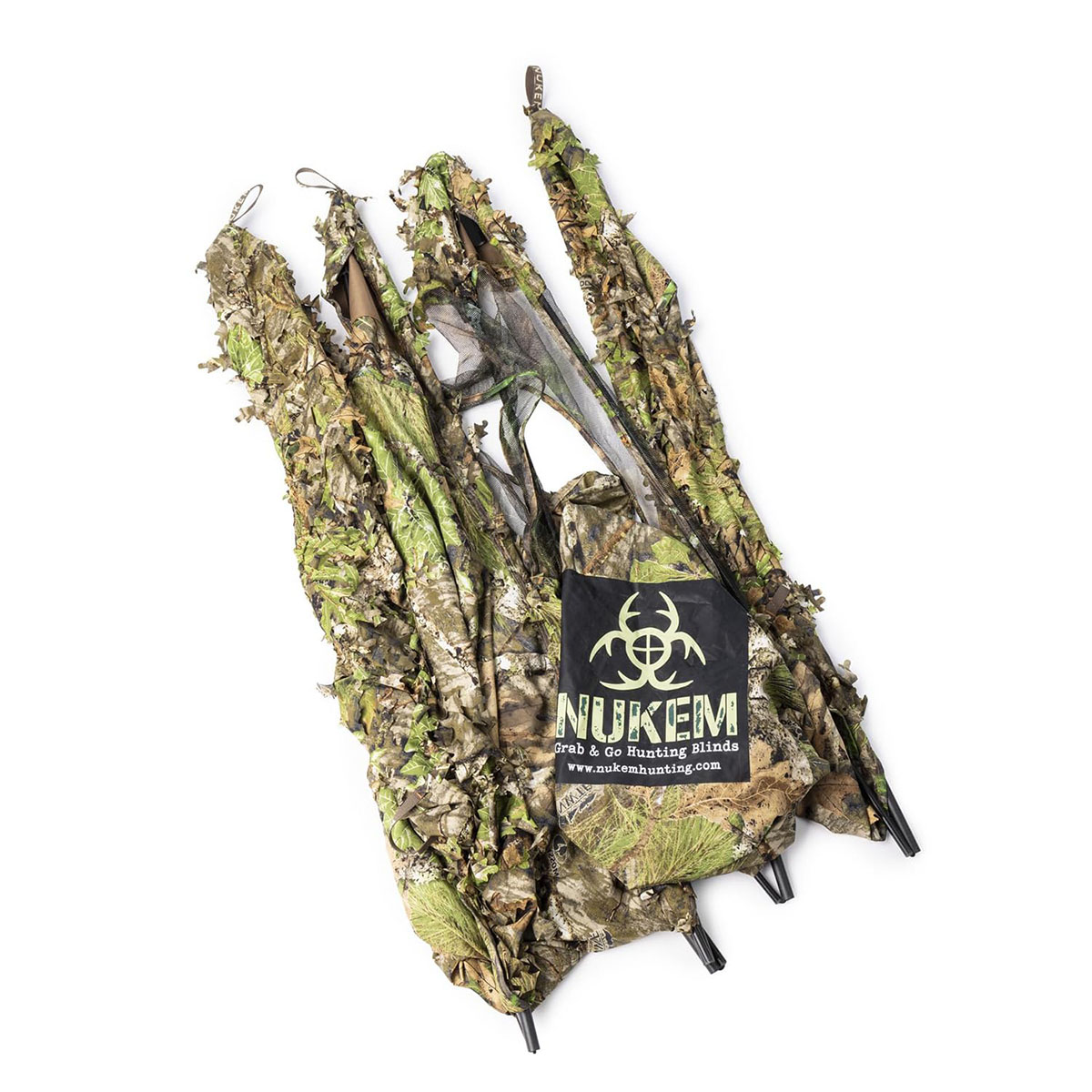 Nukem Grab & Go Hunting Ground Blind - Mossy Oak Obsession 3D Leafy - Lightweight Stake-Free Pop up Turkey & Deer Blind (X-Large)