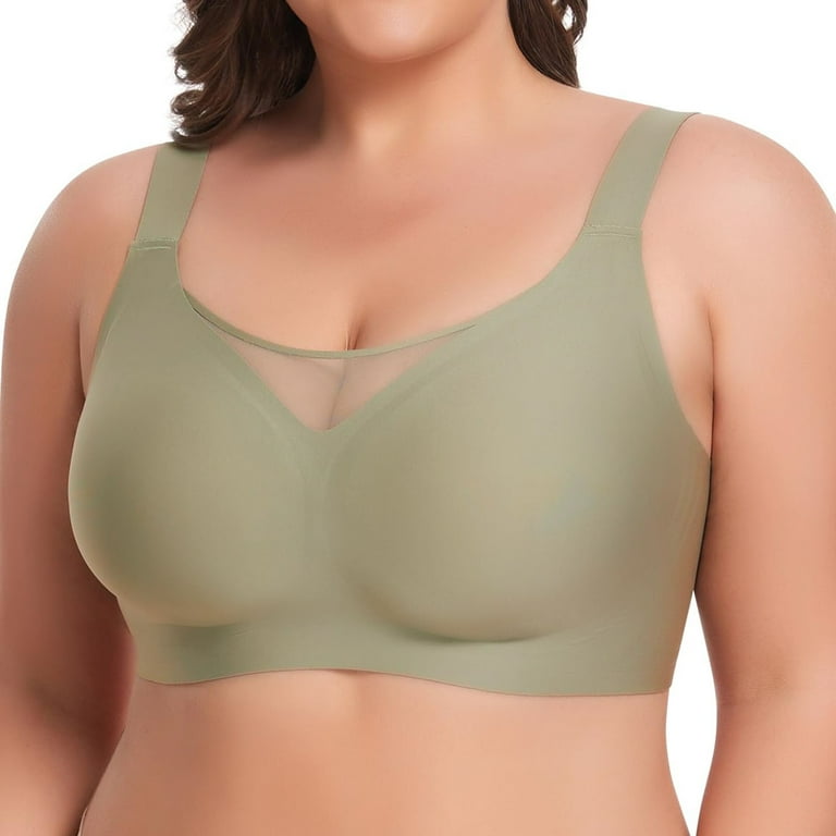 Non Wired Bra Women's Padded Full Cup Bra Without Underwire With Padding  Seamless Bustier Bralette Breathable Soft Green XXXL