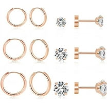 Cterwk 6 Pairs Earrings Sets, Lightweight 14K Gold Plated Small Huggie Hoop Earrings, Flat Back Ball CZ Stud Earrings for Women Men