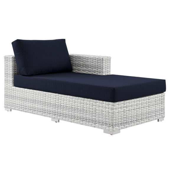 Lounge Chair Chaise, Rattan, Wicker, Light Grey Gray Blue Navy, Modern Contemporary Urban Design, Outdoor Patio Balcony Cafe Bistro Garden Furniture Hotel Hospitality