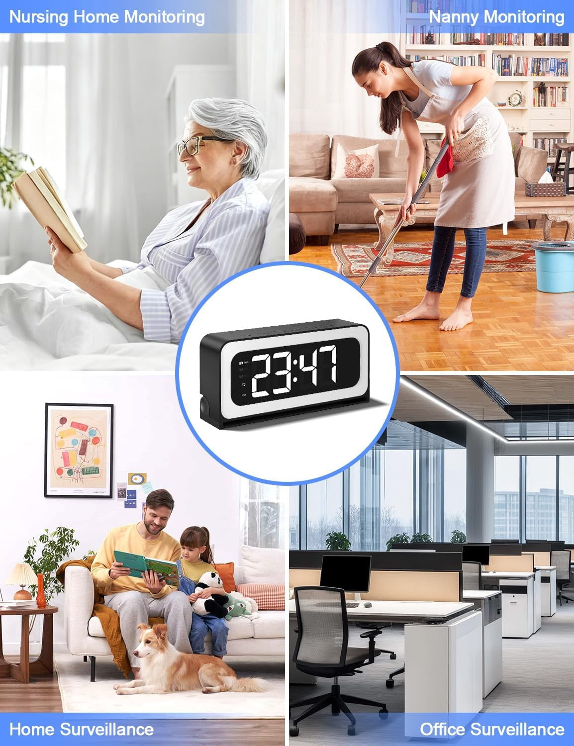 Smart Clock Camera, 2K Indoor Cameras for Home Security, Nanny camera 5G&2.4G WiFi Security Cameras Wireless, Two-Way Talk, Blacklight Full-Color, Night Vision