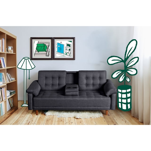 Sofá Cama Makora con Porta Vasos de lino Gris Oxford Modelo Andros