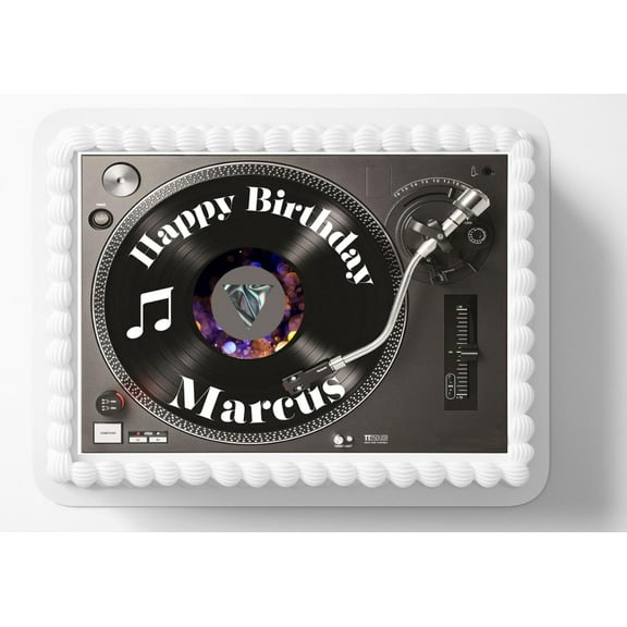 Turntable DJ Music Edible Image Cake Topper Birthday Cake Decoration Edible Photo Paper For 1/4 to 1/2 sheet Cake 10" by 8" rectangle Edible Sticker Decal You add to your own cake