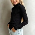 thumbnail image 6 of IFNWSV Girls Tops Long Sleeve Mock Neck Solid Color Ruffle Trim Pullover Top Casual Layering Knit Blouse Black 7-8 Years, 6 of 6
