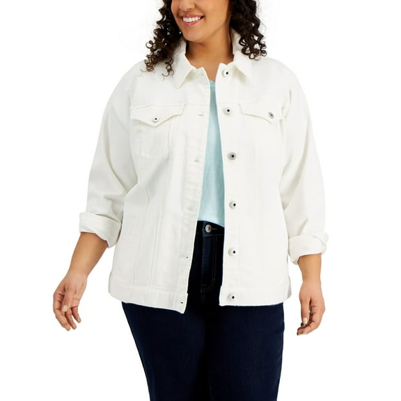 Style & Co Plus Size Denim Trucker Jacket Winter White 16W