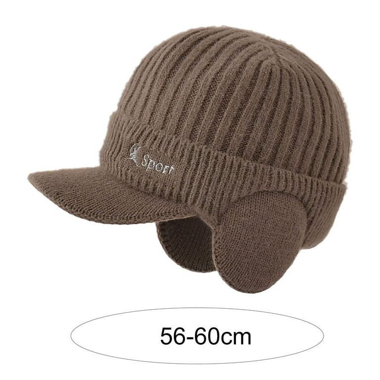 帽子 aclent Ear flap knit cap Winter Beanie w/Visor & Earflaps for Men Outdoor Winter