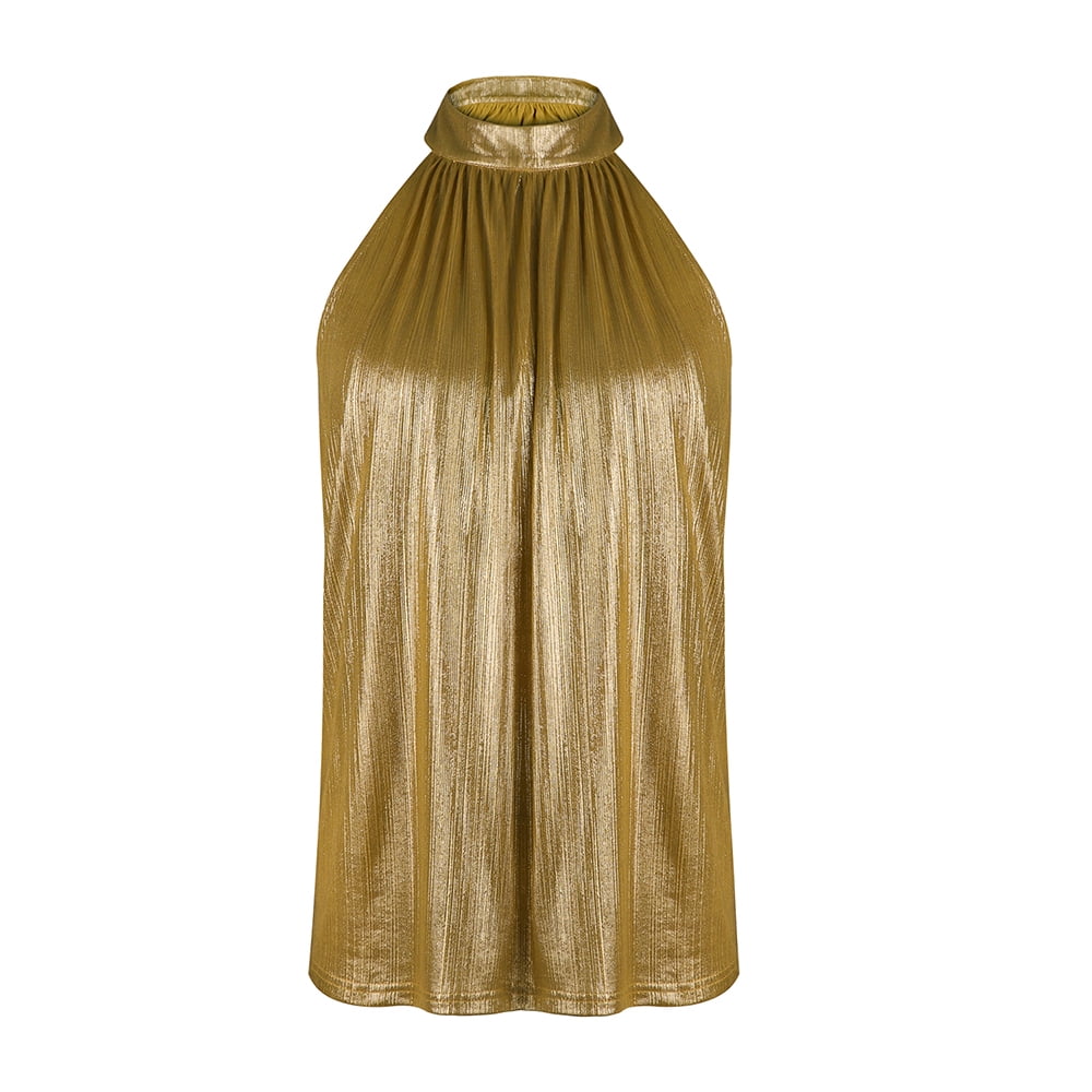 Lowestbest Women Summer Sleeveless Round Neck Shirts, Gold, L Lowestbest Women Summer Sleeveless Round Neck Shirts, Gold, L