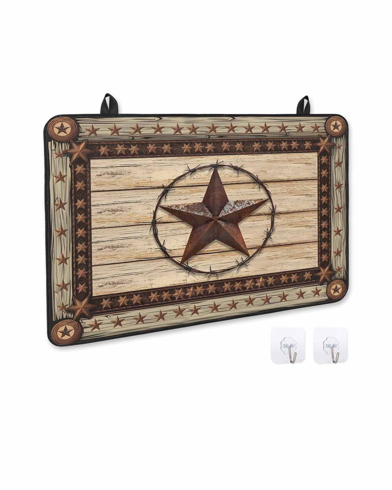 nqOlkjepod Large Induction Cooktop Protector Mat 24"x21", Texas Star Brown Stove Top Covers for Electric Stove, Country Star Rustic Vintage Wooden Stove Burner Cover Mats, Glass Top Stove Cover