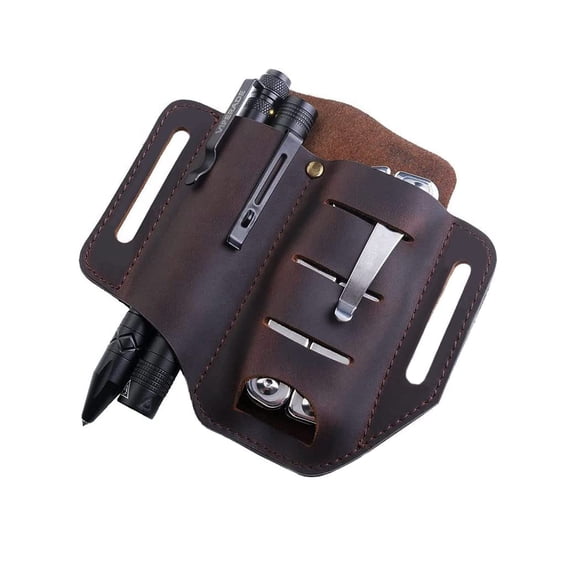 VIPERADE PJ8 Small EDC Leather Sheath for Belt, Multitool Sheath with 2 Pockets, Handmade Leather EDC Pocket Organizer