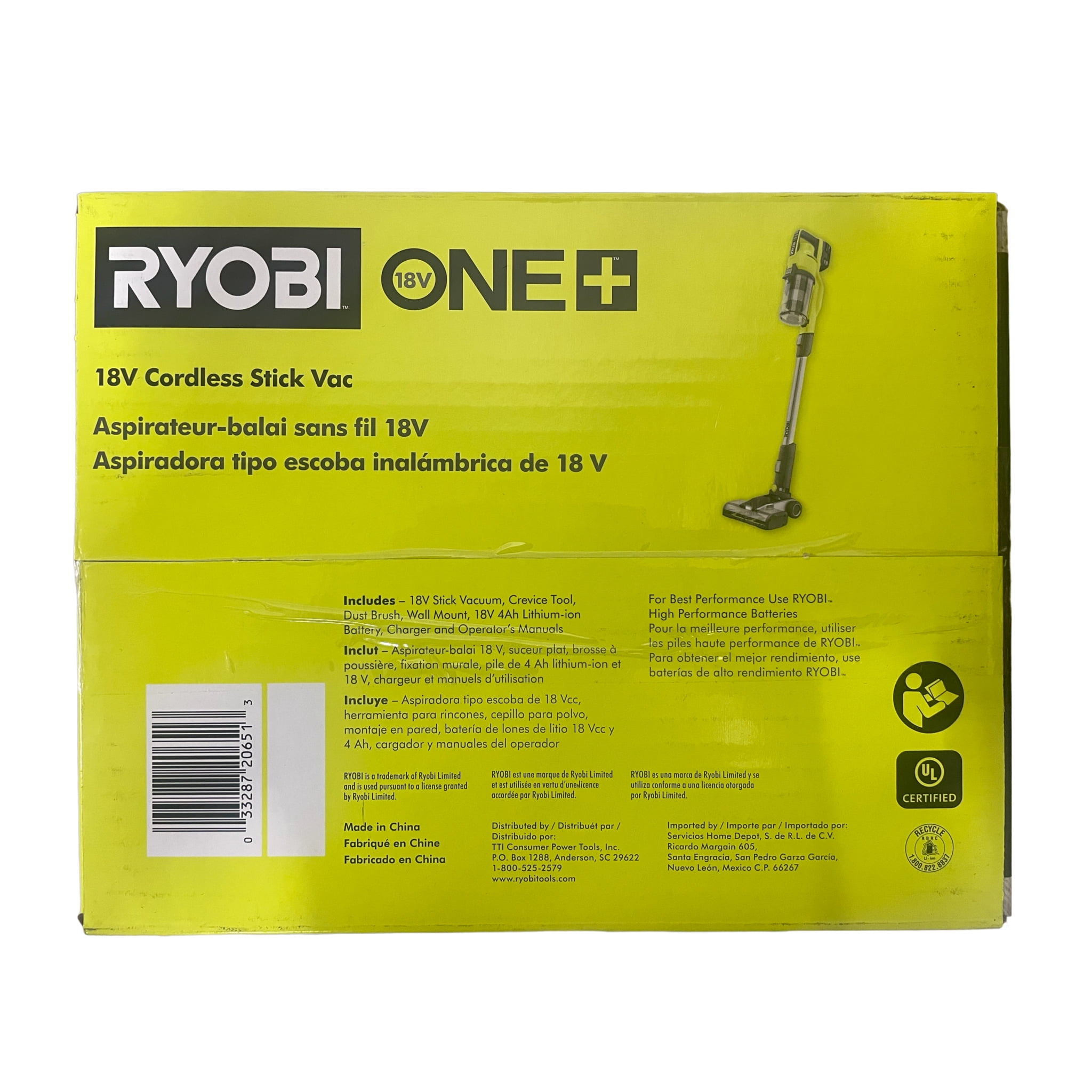Pacroban RYOBI Cordless Stick Vacuum Cleaner, 18V ONE+ Battery