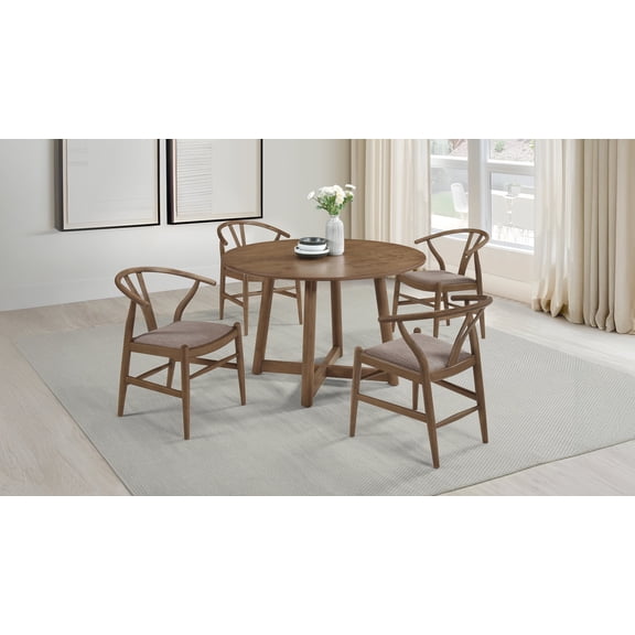 Coaster Dinah 5-Piece Round Solid Wood Dining Set, Walnut