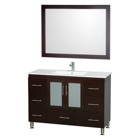 Collection Vanity Top Wyndham Collection Katy 48 inch Single Bathroom Vanity in Espresso, White Porcelain Countertop, White Porcelain Sink, and 46 inch Mirror ()