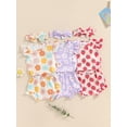 thumbnail image 4 of Aojekbee Baby Girls Summer Shorts Sets Flying Sleeve Strawberry/Floral Print Romper Shorts Headband Sets, 4 of 10