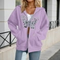 thumbnail image 2 of Cnbwig Casual Womens Sweatshirts Large Size Zip Up Hooded butterfly Printed solid Color Sweatshirt athletic outwear coat with Pockets Fashion Hoodies ladies shirts A-Light Purple XL, 2 of 4