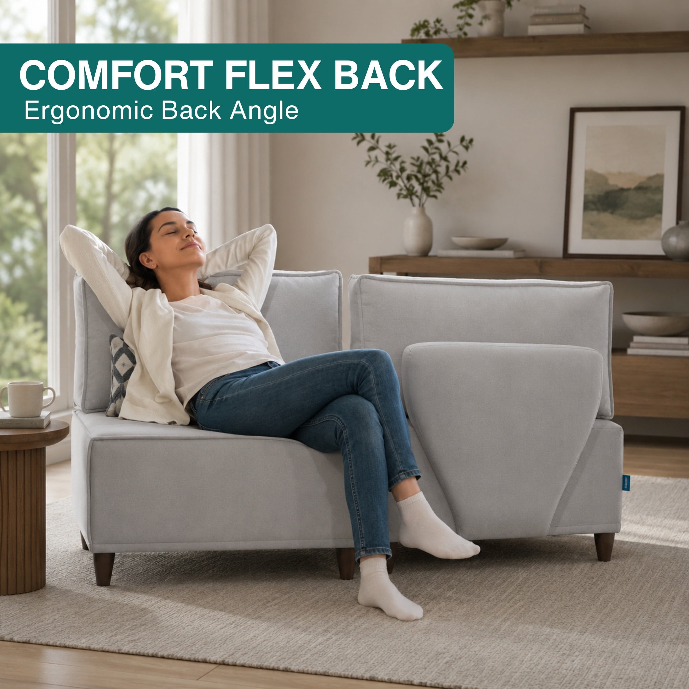 Chromcraft McKenzie Modular Armless Chair, Modular Sectional Sofa Component, 1-Piece Single Seat Sofa, Memory Foam Seating, Gray Fabric, Living Room