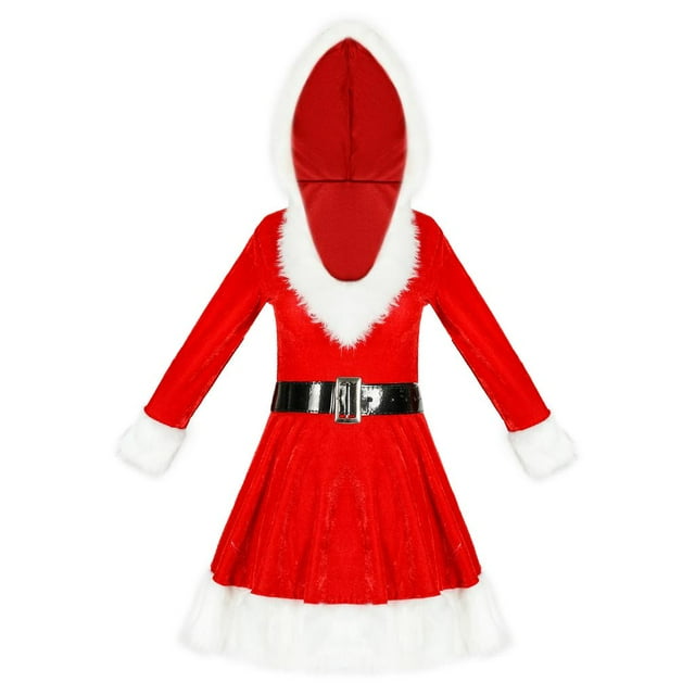 Traje de Navidad Zulema Miss Santa con capucha y cinturón S rojo